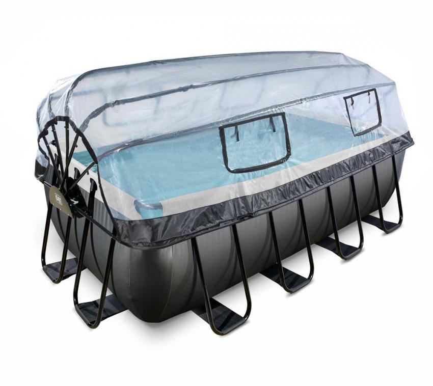 Exit Stahlrahmen Aufstellpool Black Leather Style schwarz 400x200x122 cm Inkl. Sandfilterpumpe, Abdeckung
