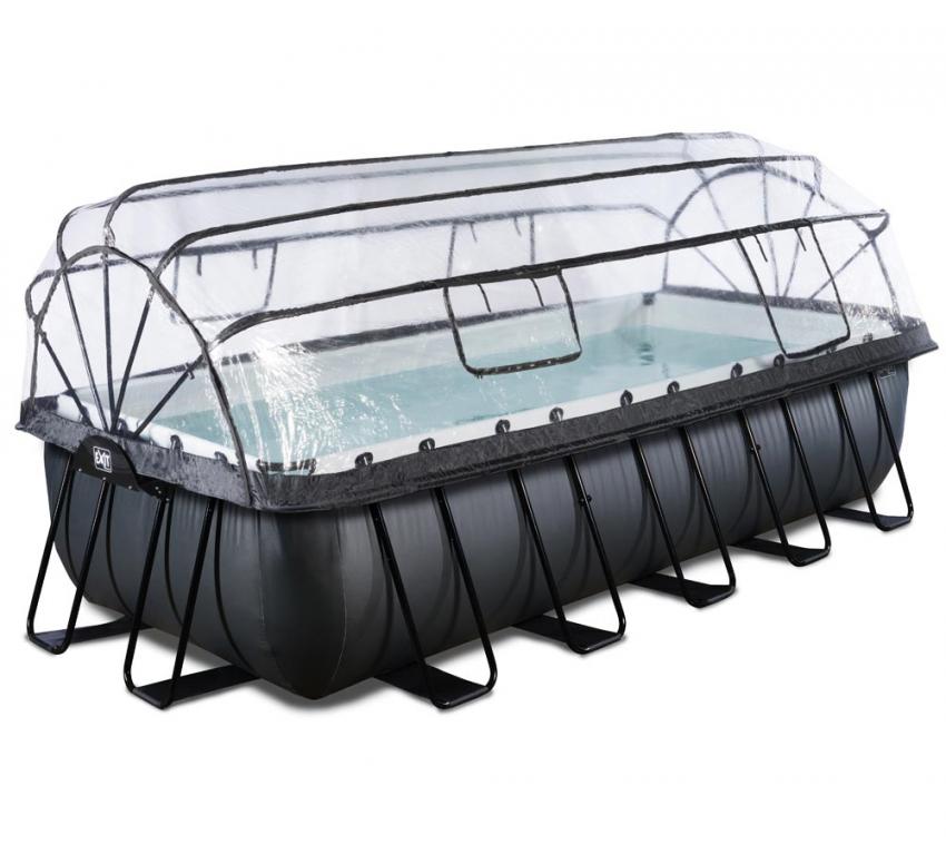Exit Stahlrahmen Aufstellpool Black Leather Style schwarz 540x250x122 cm Inkl. Sandfilteranlage, Sonnendach