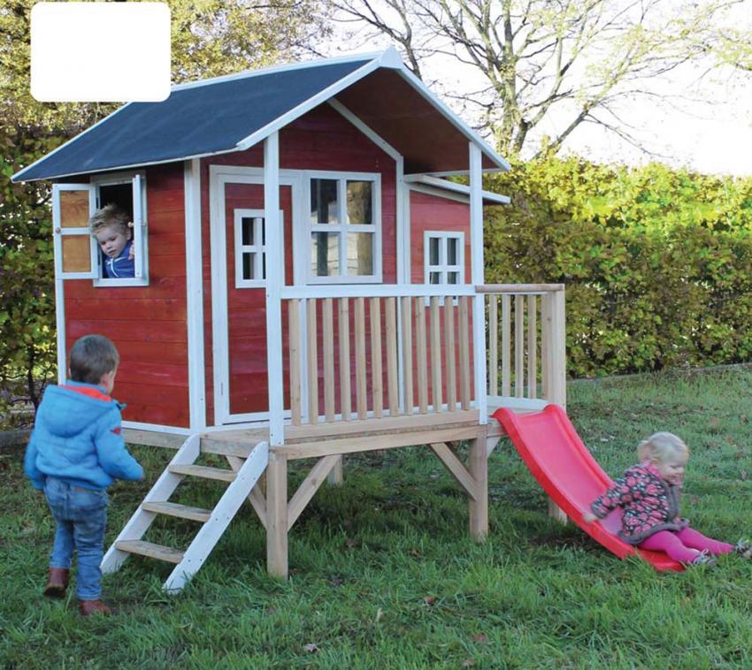 Exit Holz Kinder Spielhaus Loft 350 inkl. Anbau und Veranda rot 