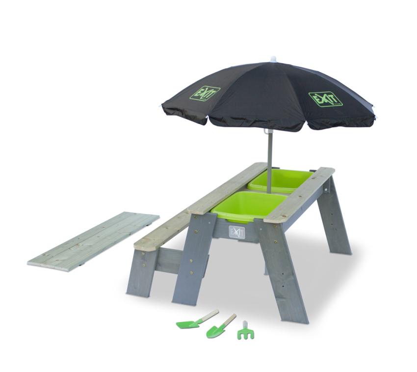 Exit Holz Wasser Matsch Picknick Tisch Aksent inkl. Sonnenschirm grau 