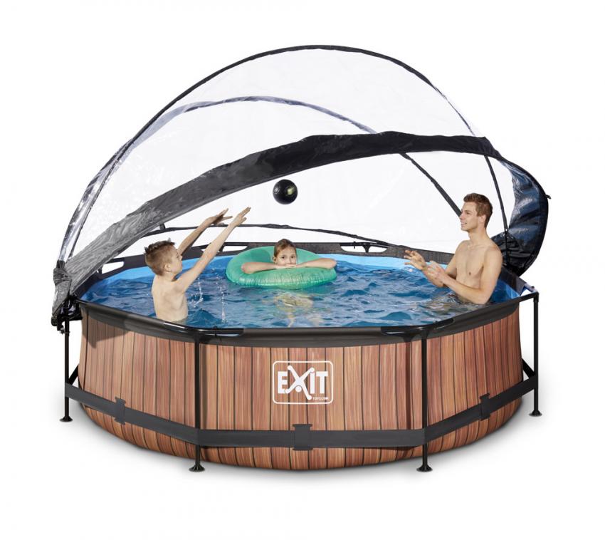 Exit Rundpool Swimming-Pool inkl. Überdachung Wood Braun, 300x76 cm 