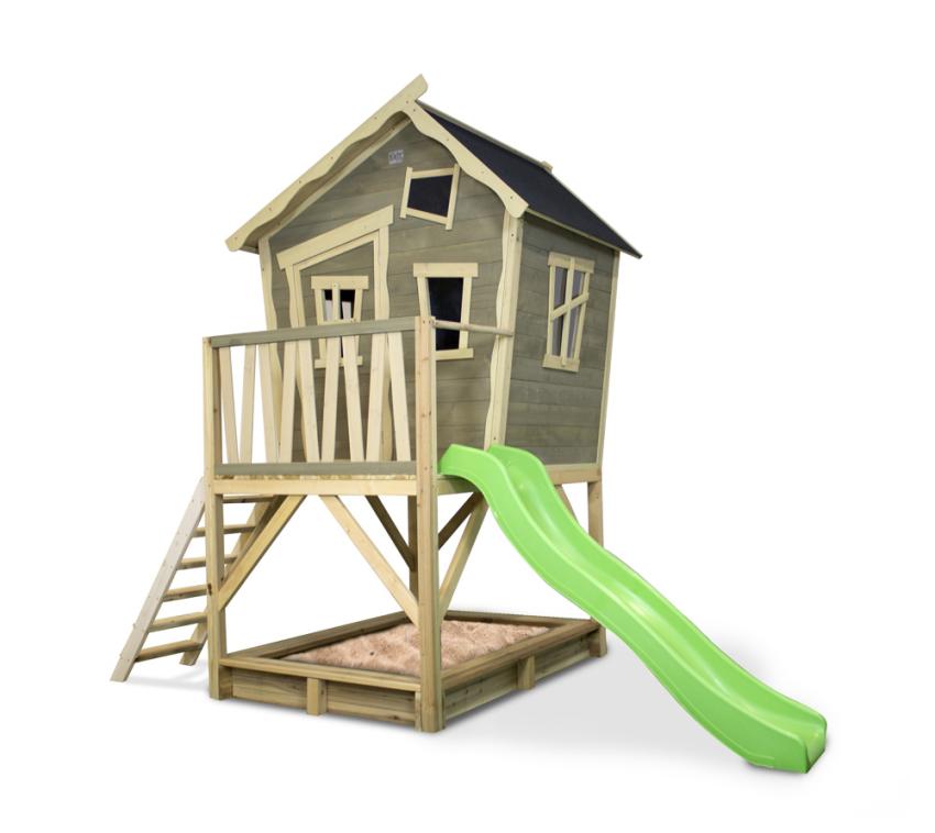 Exit Spielhaus Crooky 500 | inkl. Rutsche & Sandkasten | Grau | 184x265 cm 