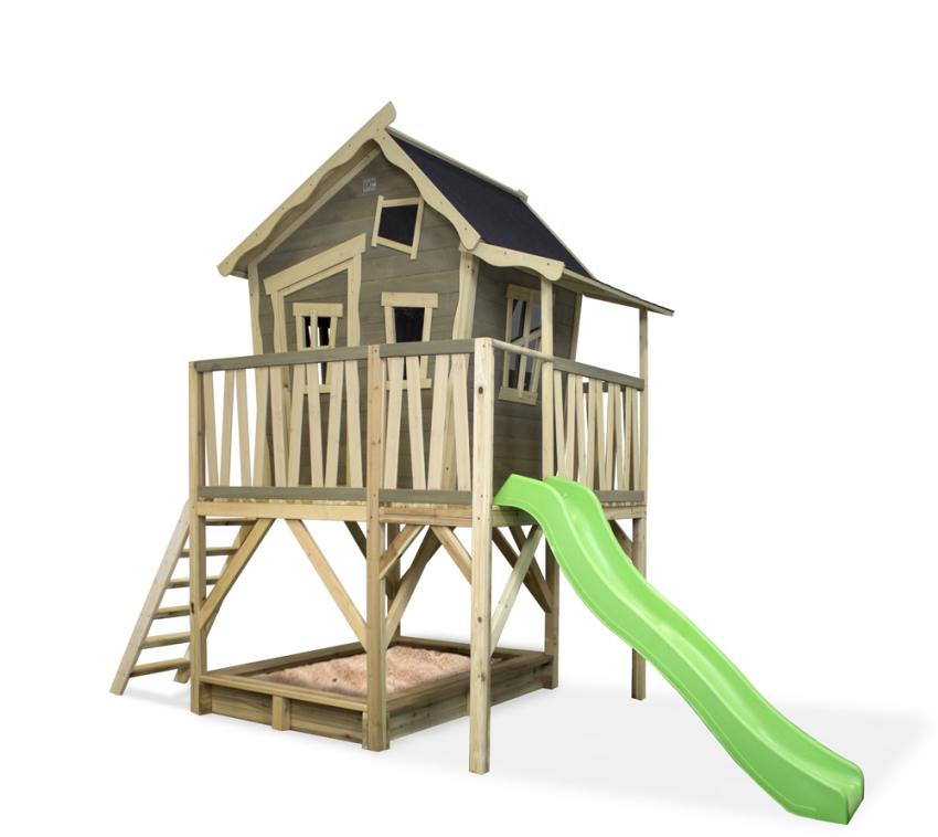 Exit Spielhaus Crooky 550 | inkl. Rutsche & Sandkasten | Grau | 184x265 cm 