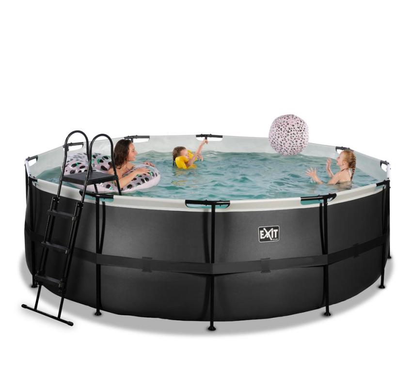 Exit Stahlrahmen Aufstellpool Black Leather Style schwarz Ø427x122 cm Inkl. Filterpumpe