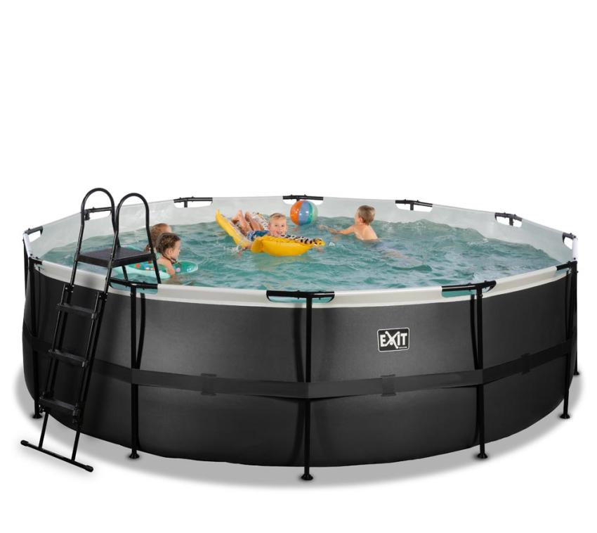 Exit Stahlrahmen Aufstellpool Black Leather Style schwarz Ø450x122 cm Inkl. Sandfilteranlage
