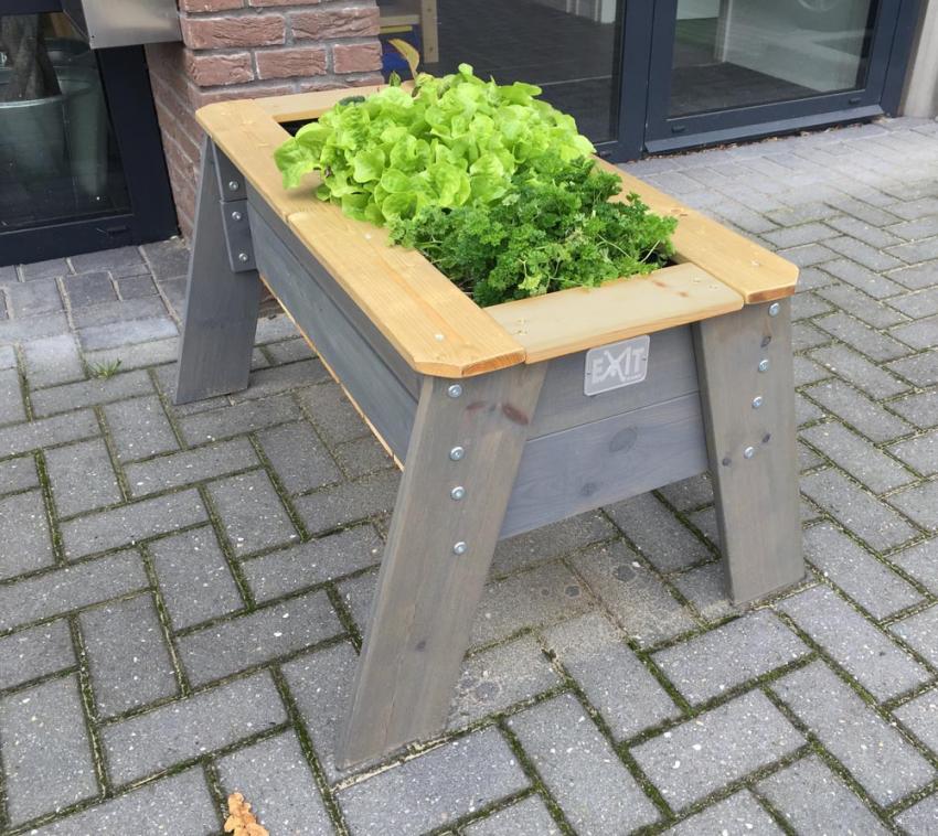 Exit Holz Kinder Hochbeet Aksent Deluxe L inkl. Abdeckung | Grau | 68x94x50 cm 