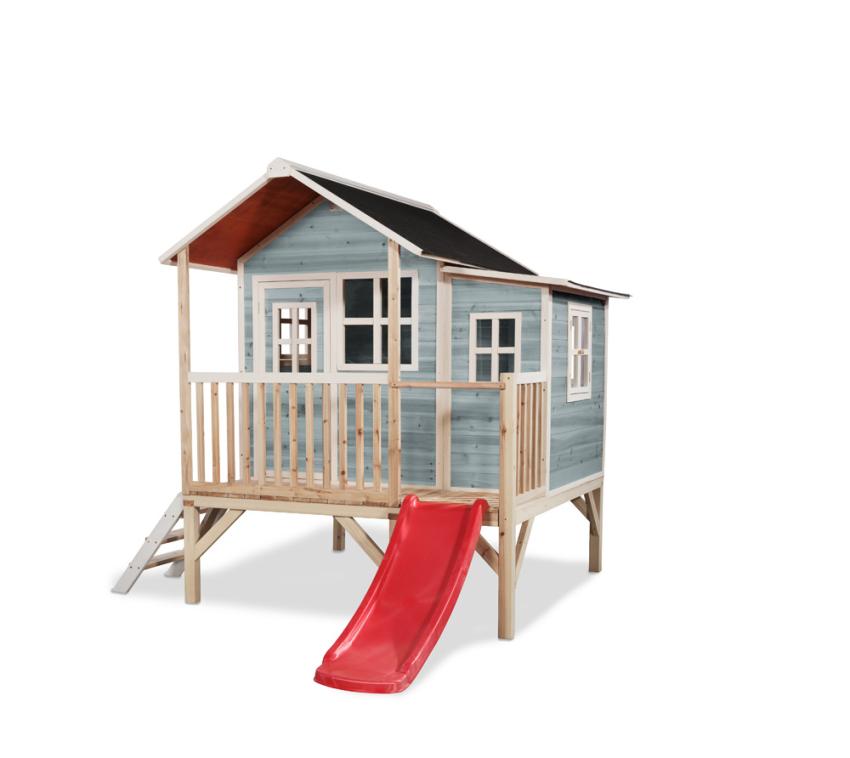 Exit Holz Kinder Spielhaus Loft 350 inkl. Rutsche blau 