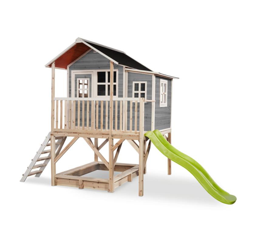 Exit Holz Kinder Spielhaus Loft 550 inkl. Rutsche grau 