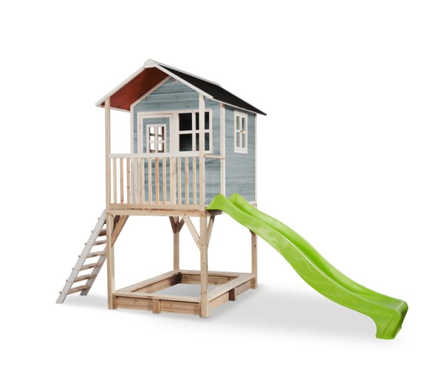 Exit Holz Kinder Spielhaus Loft 700 inkl. Rutsche und Sandkasten blau 