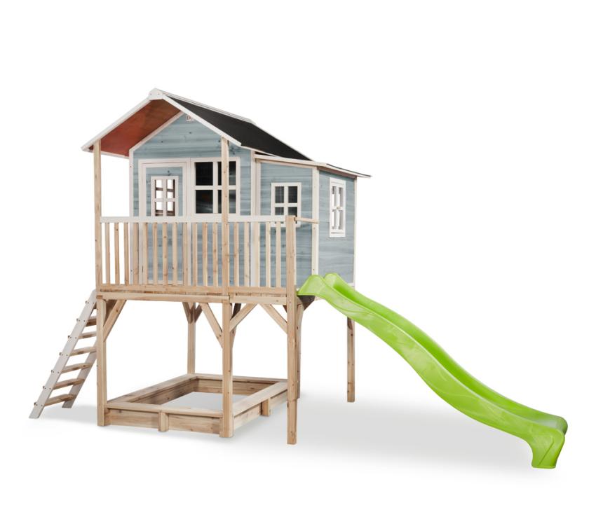 Exit Holz Kinder Spielhaus Loft 750 inkl. Rutsche und Sandkasten blau 