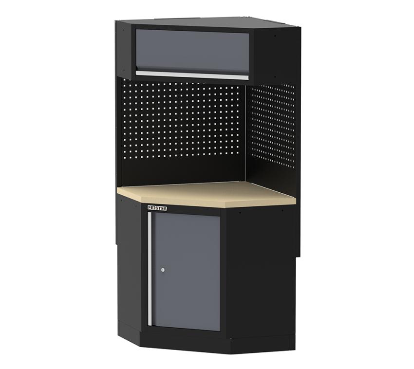 FEISTOS Werkstatteinrichtung | Werkzeugschrank Apollo Eckschrank | inkl. Lochwand | Grau/Schwarz | 86/86x46x200 cm 