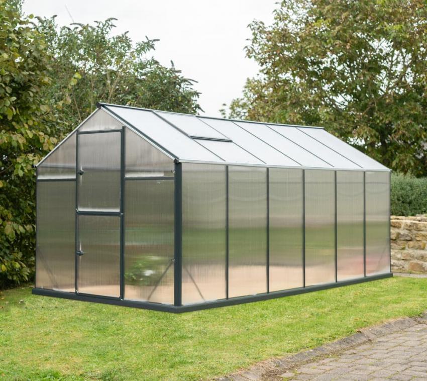 Gampre Aluminium Gewächshaus Set Sanus L10 | Anthrazit | 430x220x208 cm 