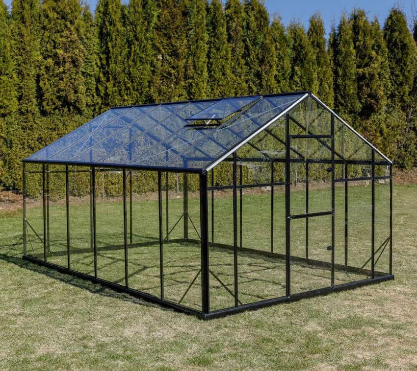 Gampre Aluminium Glas Gewächshaus Sanus XL15 | Schwarz | 430x290x225 cm 