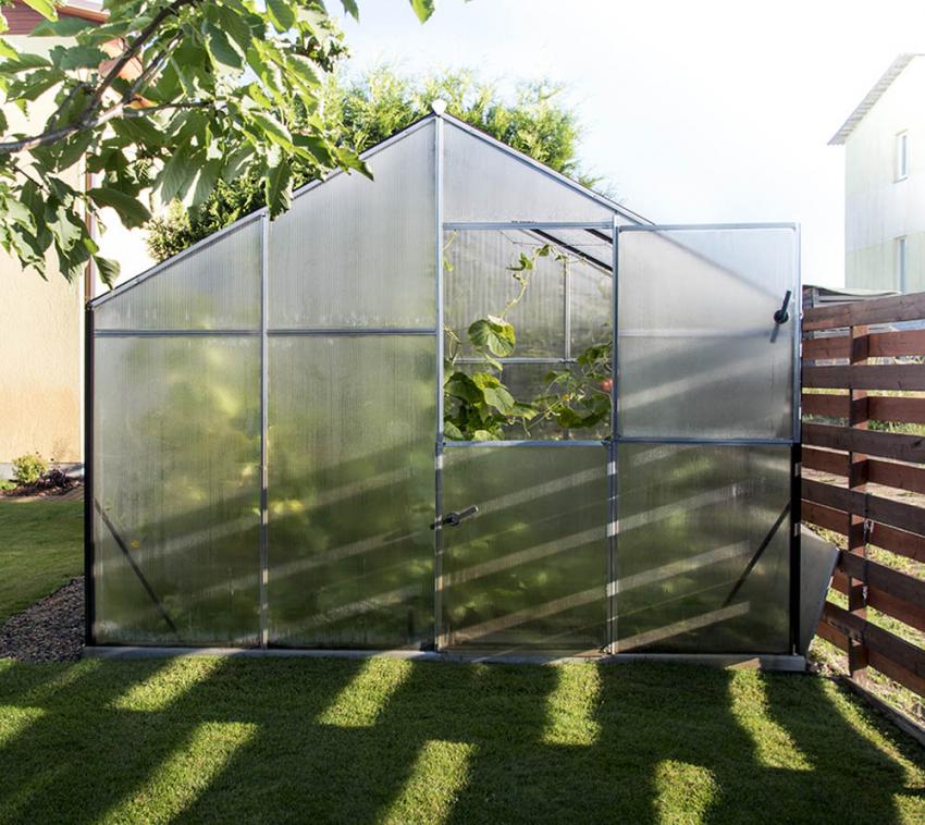Gampre Aluminium Gewächshaus Set Sanus XL18 silber 640x290 cm 