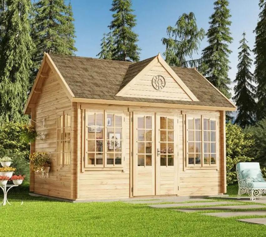 Alpholz Holz Gartenhaus Clockhouse 44 | Natur | 340x440x340 cm 