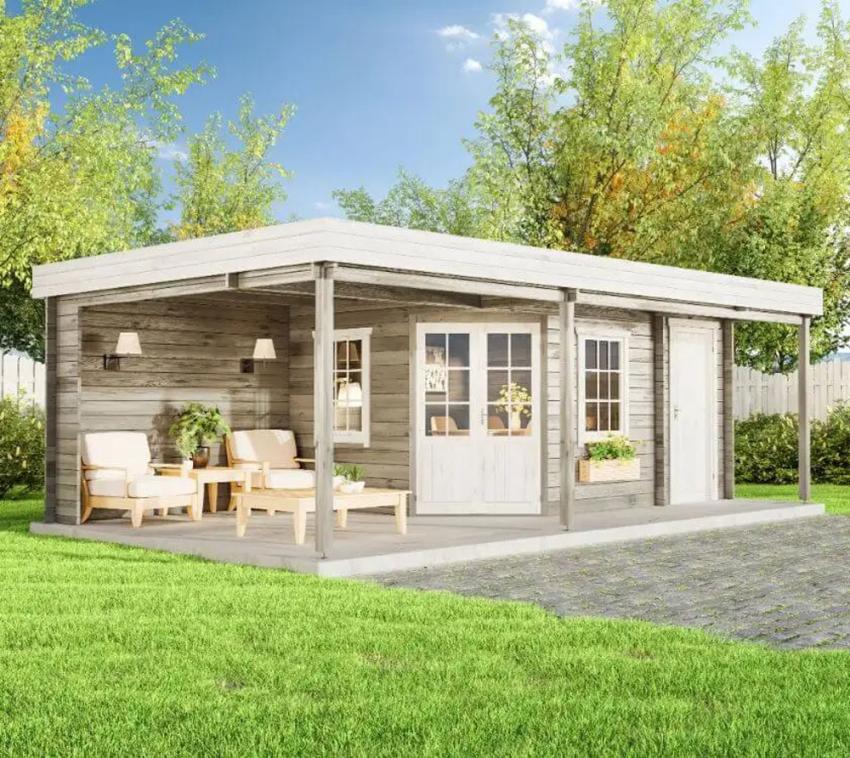 Carlsson Holz Gartenhaus Johanna 40 Plus | Natur | 404x718x234 cm 