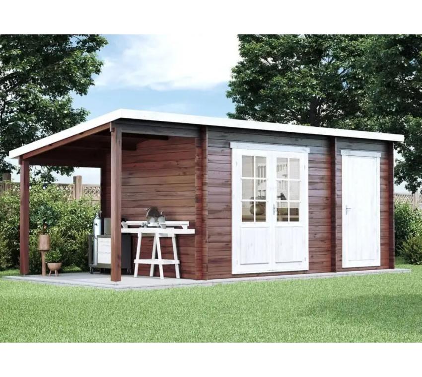 Alpholz Holz Gartenhaus Maria 28 inkl. Anbau | Natur | 279x600x220 cm 