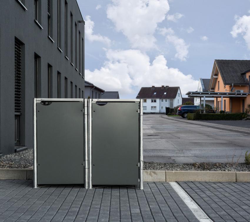 Hide Metall Mülltonnenbox für 2 Mülltonnen 120 Liter | Grau | 64x121x115 cm 