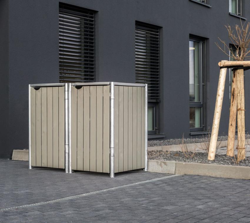 Hide Holz Mülltonnenbox für 2 Mülltonnen 140 Liter grau 63x121x115 cm 