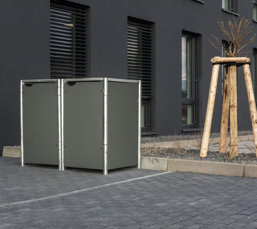 Hide Metall Mülltonnenbox für 2 Mülltonnen 240 Liter | Grau | 81x140x115 cm 
