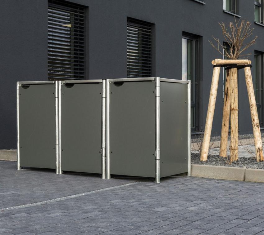 Hide Metall Mülltonnenbox für 3 Mülltonnen 140 Liter grau 