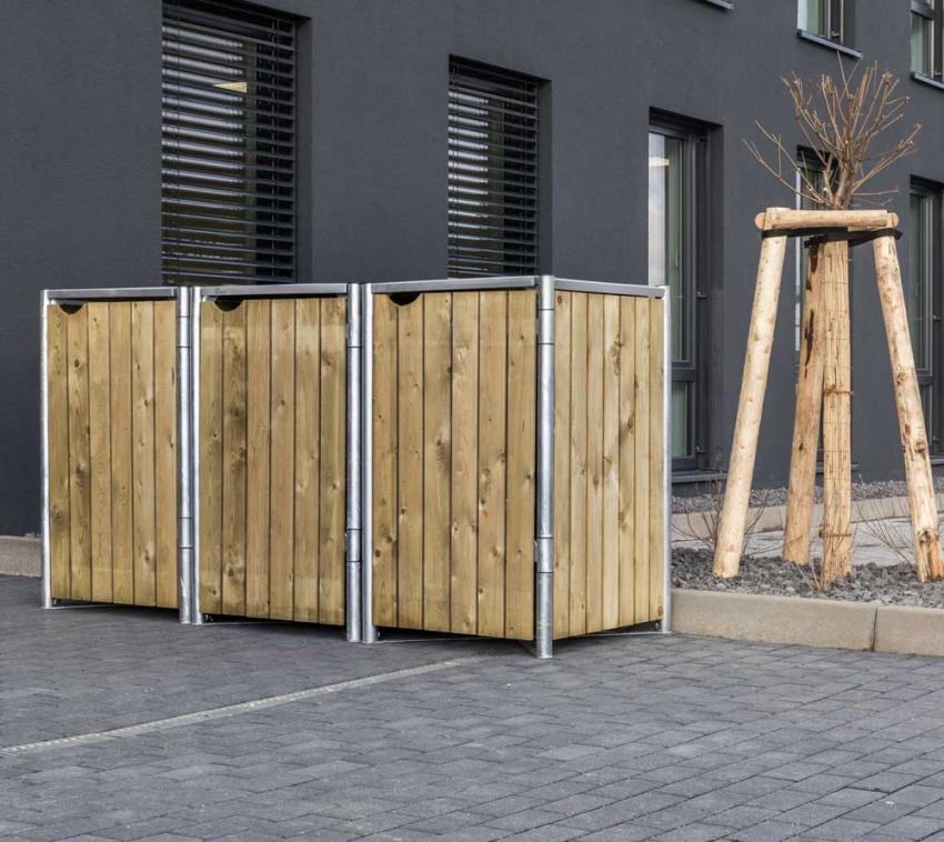 Hide Holz Mülltonnenbox für 3 Mülltonnen 140 Liter natur 63x181x115 cm 