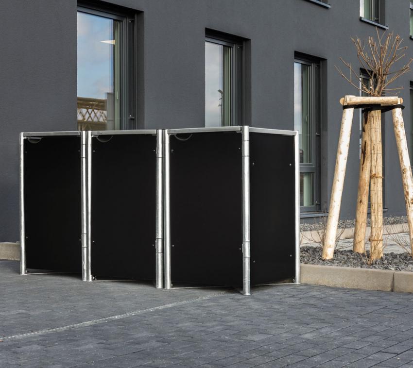 Hide Metall Mülltonnenbox für 3 Mülltonnen 240 Liter | Schwarz | 81x209x115 cm 