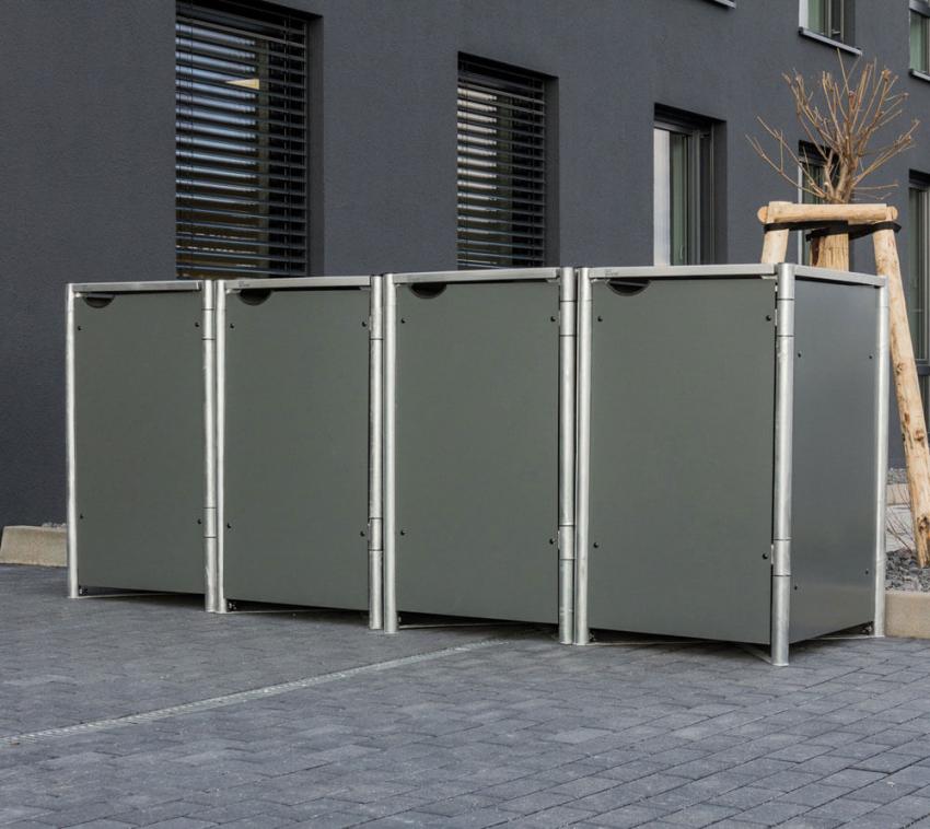 Hide Metall Mülltonnenbox für 4 Mülltonnen 140 Liter grau 63x241x115 cm 