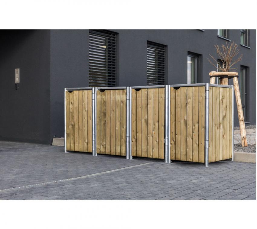 Hide Holz Mülltonnenbox für 4 Mülltonnen 140 Liter natur 63x241x115 cm 