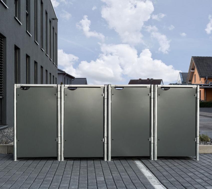 Hide Metall Mülltonnenbox für 4 Mülltonnen 240 Liter | Grau | 81x279x115 cm 