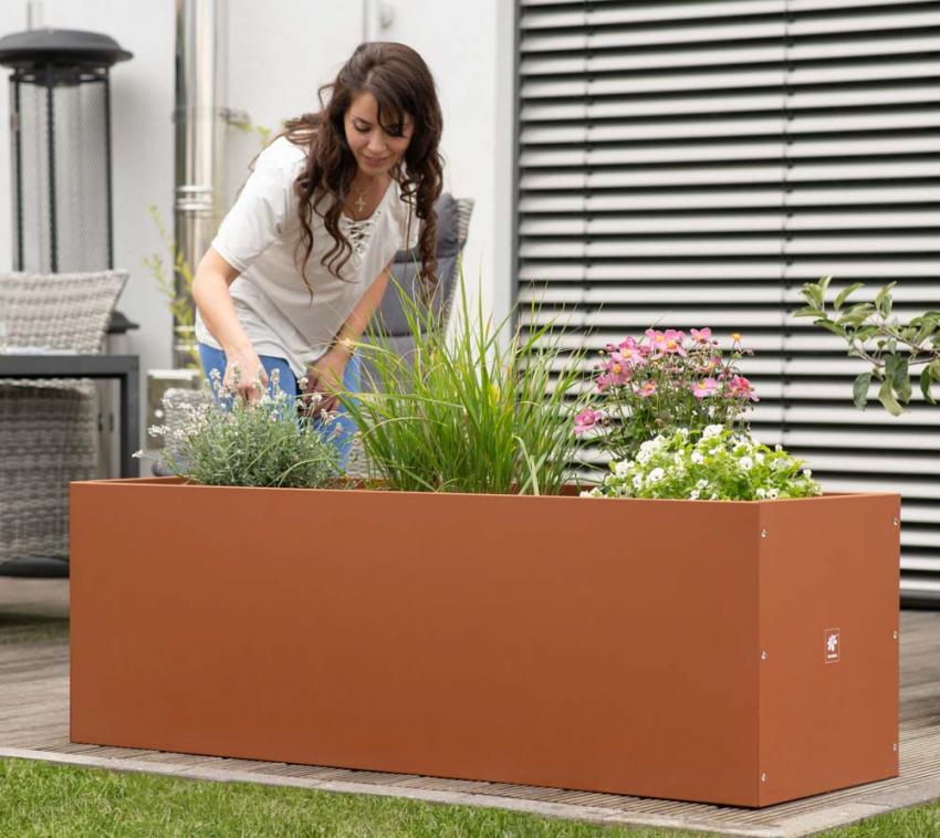 Herstera Garden Metall Pflanzkübel Cube | Rost | 150x50x50 cm 