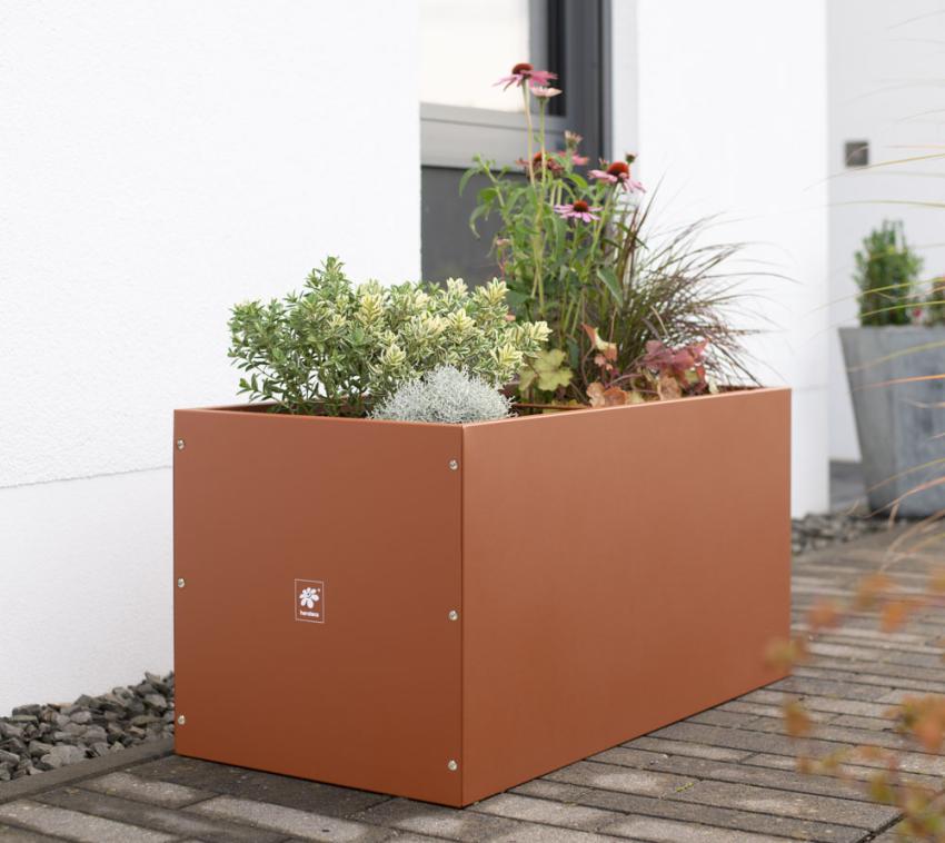 Herstera Garden Metall Pflanzkübel Cube | Rost | 100x50x50 cm 