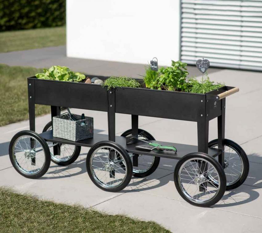 Herstera Garden Metall Hochbeet Wheels | Schwarz | 186x50x80 cm 