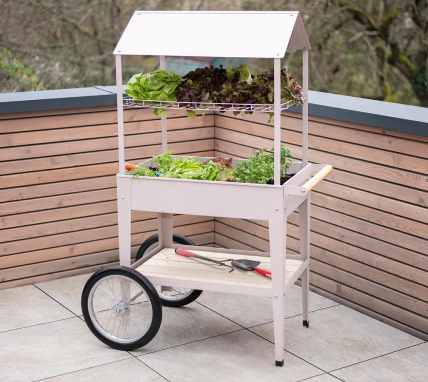 Herstera Garden Metall Hochbeet mit Dach Expert | Taupe | 85x50x150 cm 