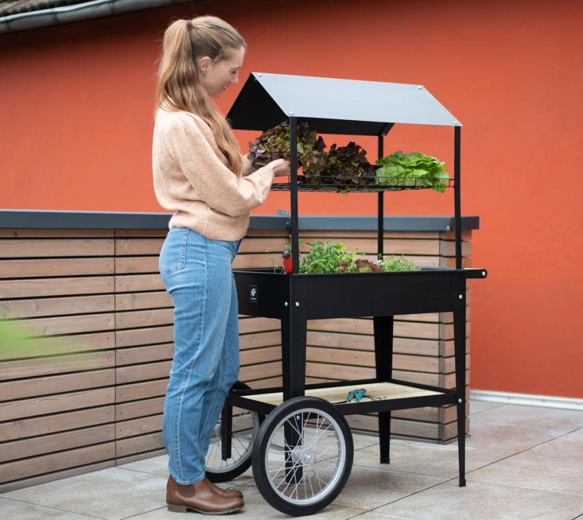 B-WARE Herstera Metall Hochbeet mit Dach Expert | schwarz | 85x50x150 cm 