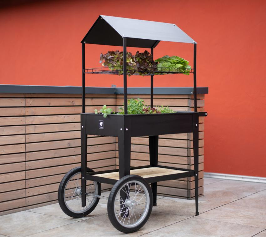 Herstera Metall Hochbeet mit Dach Expert | Schwarz | 85x50x150 cm 