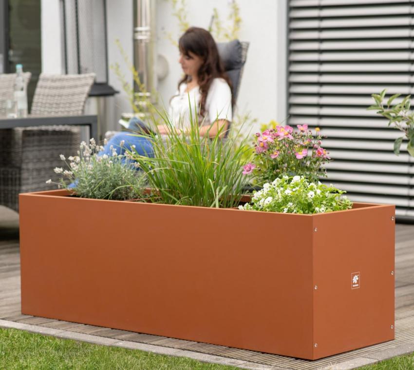 Herstera Garden Metall Pflanzkübel Cube | Rost | 150x50x50 cm 