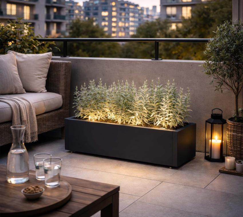 Herstera Garden Cube Balcony L Plus | Metall Blumenkasten mit LED | 50 L 