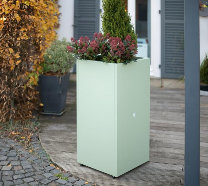 Herstera Garden Metall Pflanzkübel Cube | Kaktusgrün | 50x50x100 cm 