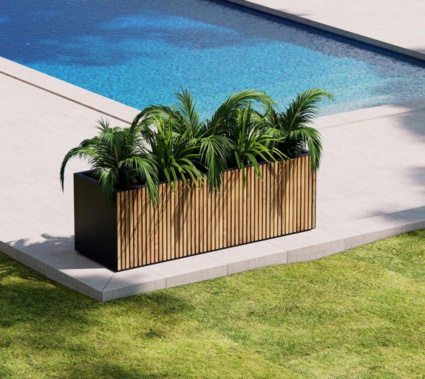 Herstera Garden Metall Pflanzkübel Deco Planter L | Holz/Metall | Schwarz | 150x50x50 cm  