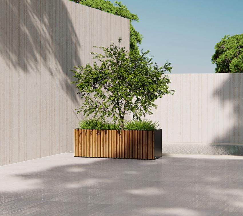 B-Ware Herstera Garden Metall Pflanzkübel Deco Planter L | Holz/Metall | Schwarz | 150x50x50 cm  