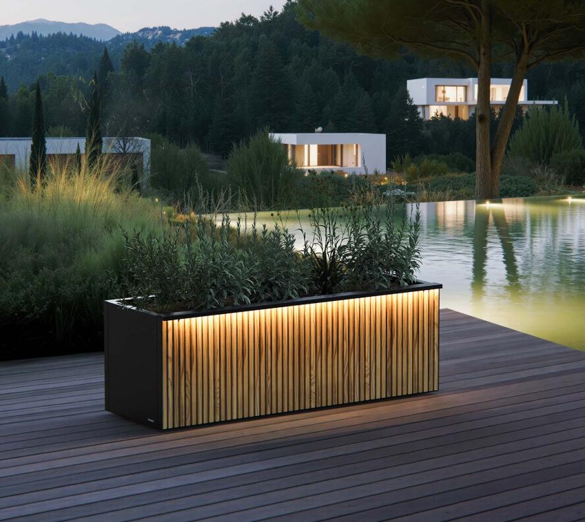 Herstera Garden Deco Planter 50 XL Plus | Pflanzkübel rechteckig mit LED | 375 L 