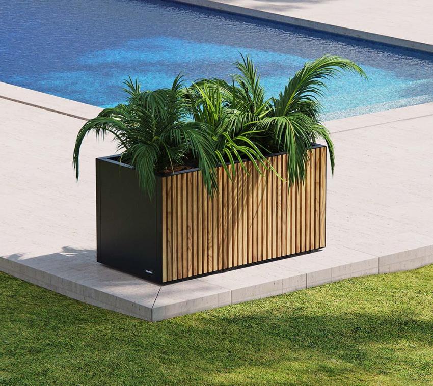 Herstera Garden Metall Pflanzkübel Deco Planter M | Holz/Metall | Schwarz | 100x50x50 cm  