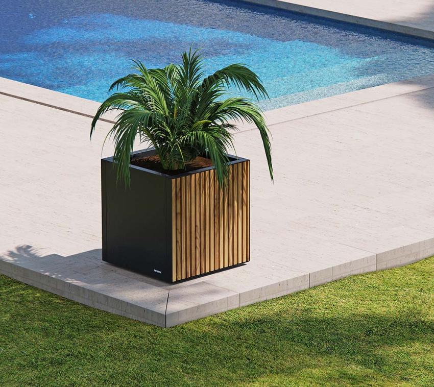 Herstera Garden Metall Pflanzkübel Deco Planter S | Holz/Metall | Schwarz | 50x50x50 cm  