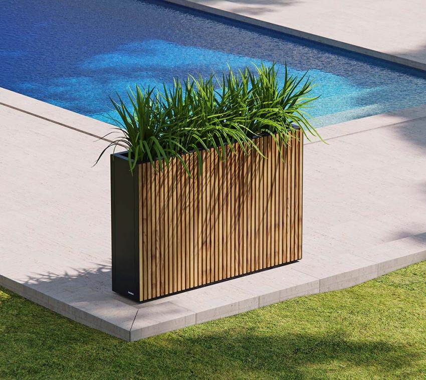 Herstera Garden Metall Pflanzkübel Deco Planter Divider | Holz/Metall | Schwarz | 120x25x80 cm  