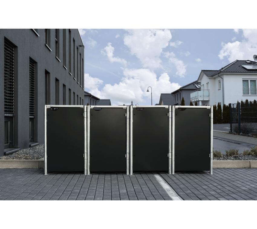 Hide Metall Mülltonnenbox für 4 Mülltonnen 120 Liter | Schwarz | 64x242x115 cm 