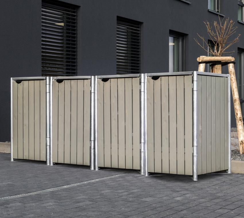 Hide Holz Mülltonnenbox für 4 Mülltonnen 120 Liter | Grau | 64x242x115 cm 