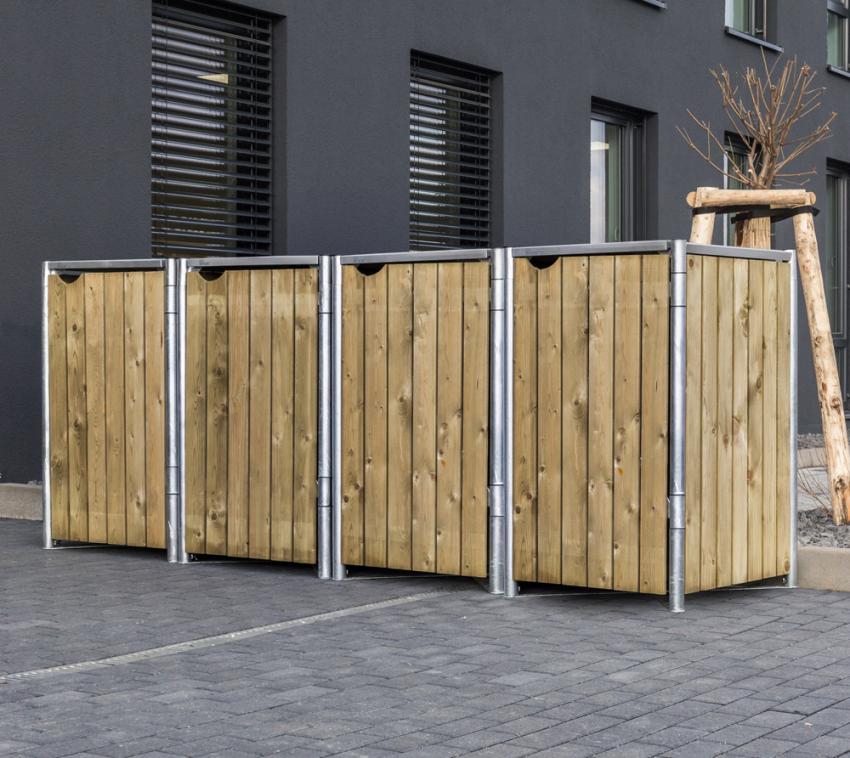 Hide Holz Mülltonnenbox für 4 Mülltonnen 240 Liter natur 80x278x115 cm 