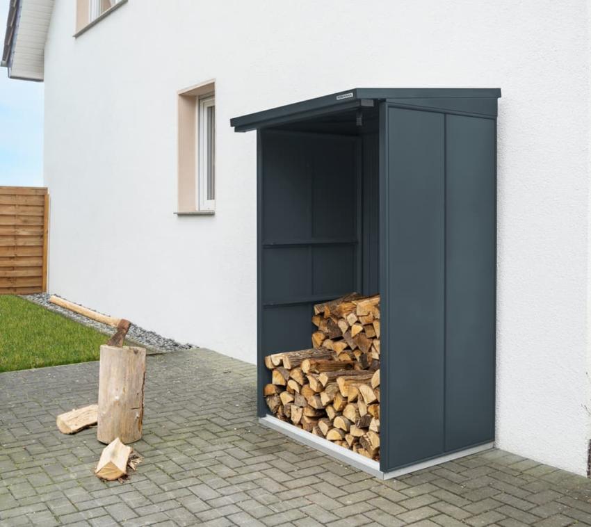 Hörmann Metall Kaminholzregal Berry Modern | Silber | 103x113x198 cm 