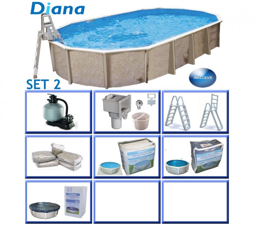 Interline Summer Holz Schwimmbad Diana Set 2 weiß 750x380x132 cm Inkl. Winterabdeckung